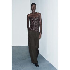 Zara ZW Collection Sequin Bustier Top – Brown – Size Small